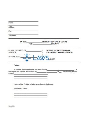Form Notice of Petition for Emancipation of a Minor