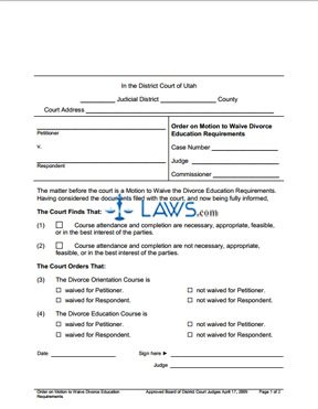 Form Order on Motion to Waive Divorce Education Requirements