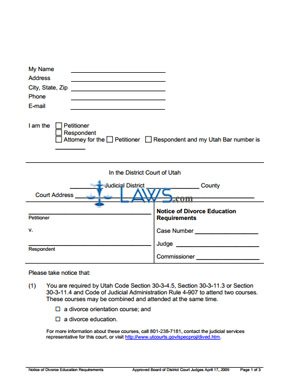 Form Notice of Divorce Education Requirements