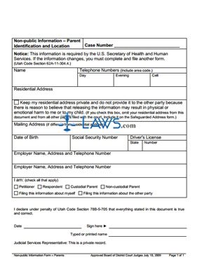 Form Non-public Information–Parent Identification and Location