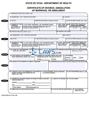 Form Certificate of Divorce, Dissolution of Marriage, or Annulment