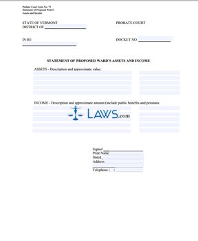 Form PC 073 Statement of Proposed Ward's Assets and Income