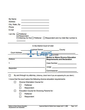 Form Motion to Waive Divorce Education Requirements and Declaration