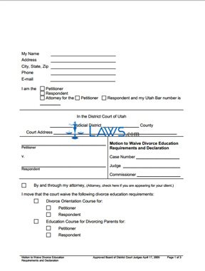 Form Motion to Waive Divorce Education Requirements and Declaration