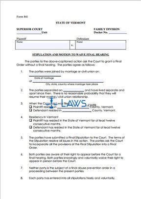 Form 841 Stipulation and Motion to Waive Final Hearing