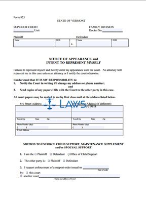 Form 823 Motion to Enforce Child Support, Maintenance Supplement and/or Spousal Support