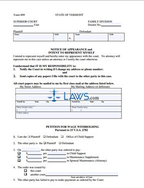Form 809 Petition for Wage Withholding