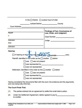 Findings of Fact, Conclusions of Law, Order and Judgment