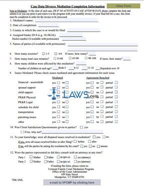 Form Case Data Divorce Mediation Completion Information