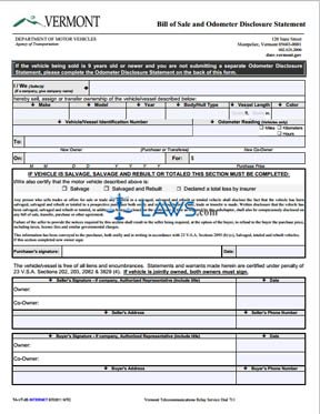 Form  VT005 Odometer Disclosure Statement