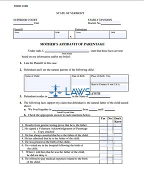 Form 818M Mother’s Affidavit of Parentage