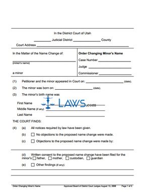 Order Changing Minor's Name