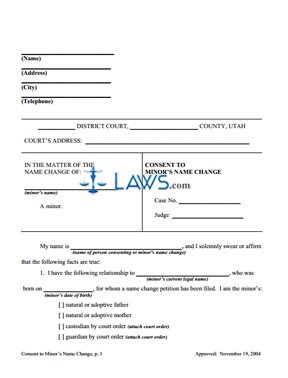 Consent to Minor's Name Change