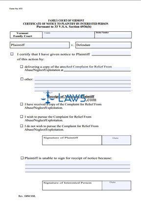 Certificate of Notice to Plaintiff by Interested Person