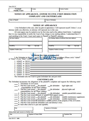 Notice of Appearance, Answer to the Civil Union Complaint, and Counterclaim