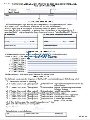 Notice of Appearance, Answer to the Divorce Complaint, and Counterclaim
