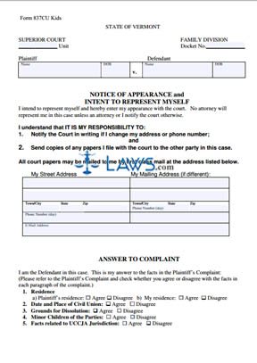 Answer to Civil Union Dissolution & Counterclaim WITH KIDS
