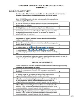 Insurance Premium and Child Care Adjustment Worksheet and Instructions