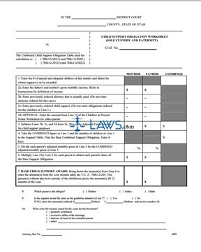 Sole Custody Worksheet and Instructions