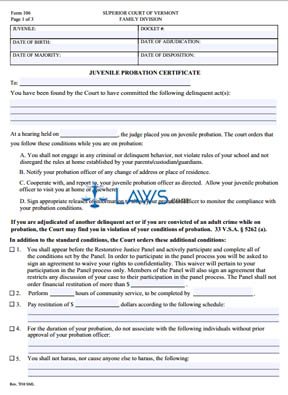 Juvenile Probation Certificate
