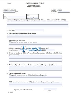 Care Plan for Child ~ Non Custodial Parent