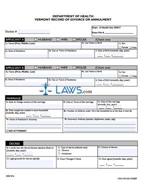 Department of Health Record of Divorce or Annulment Form