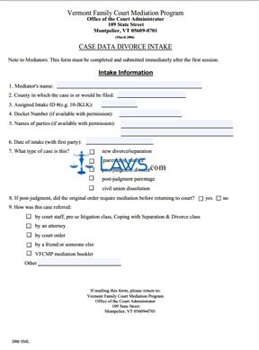 Case Data Divorce Intake (Mediation)