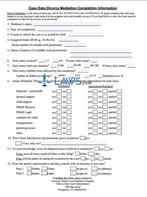 Case Data Divorce Completion (Mediation)