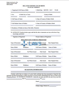 Delayed Certificate of Birth (alternative)