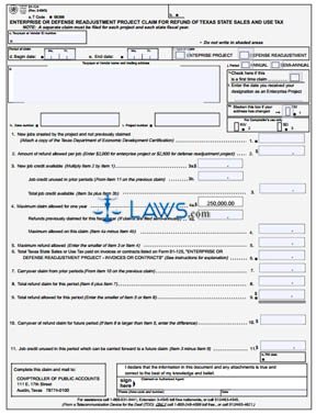 Form 01-124 Enterprise or Defense Readjustment Project Claim for Refund of Texas Sales and Use Tax