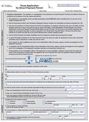 Form AP-101 Texas Application for Direct Payment Permit