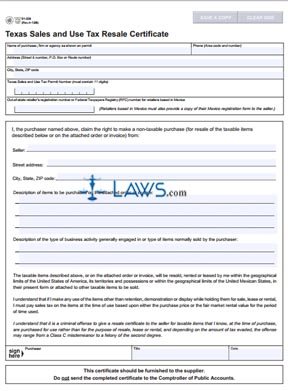 Form 01-339 Texas Sales and Use Tax Resale Certificate