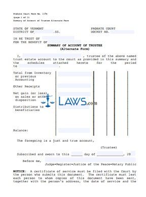 Summary of Account of Trustee (Alternate Form)