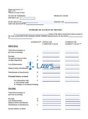 Summary of Account of Trustee - without schedules