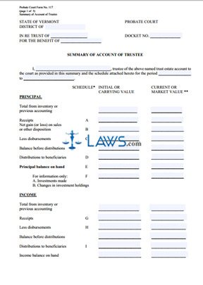 Summary of Account of Trustee - with schedules