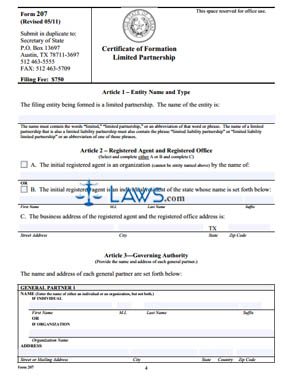 Free Form Tx Certificate Of Formation For A Limited Partnership Free Legal Forms Laws Com