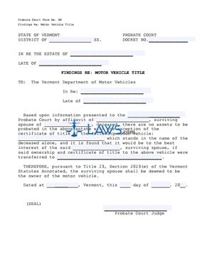 Findings re: motor vehicle title