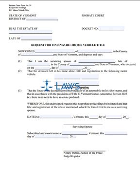 Request for findings re: motor vehicle title