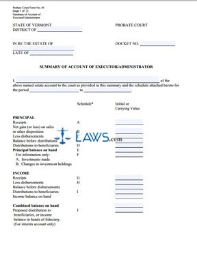 Summary of Account of Executor ~ with Schedules