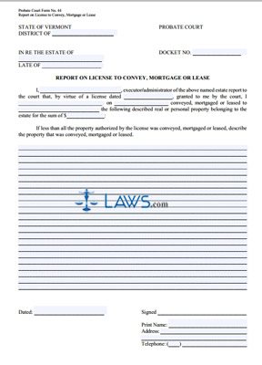 Report on License to Convey, Mortgage or Lease