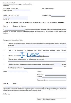 Motion for License to Convey, Mortgage, or Lease Personal Estate