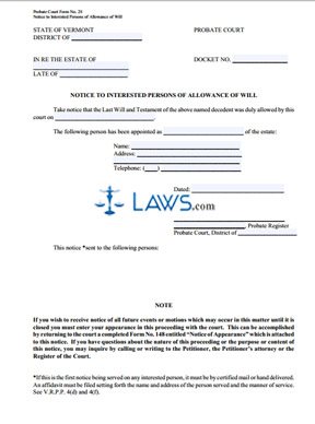 Notice of Allowance of Will