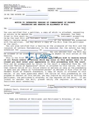 Notice of Commencement of Probate Proceeding and Hearing on Allowance of Will