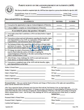 Form 1798 Parent Survey on the Acknowledgment of Paternity (AOP)