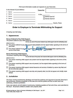 Form Order to Terminate Withholding
