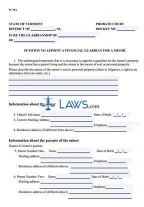 Forms to Initiate Minor Guardianship (Financial) Process