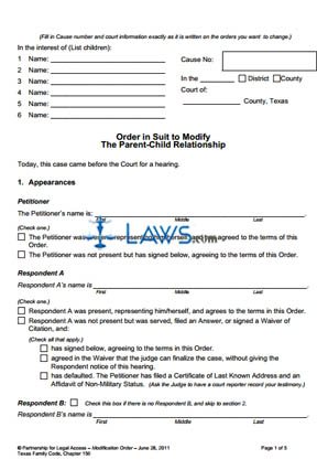 Form Order in Suit to Modify The Parent-Child Relationship