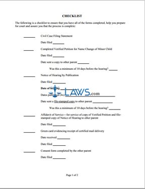Form Checklist for Name Change Child