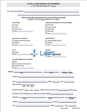 Form UJS-233 Civil Filing Statement