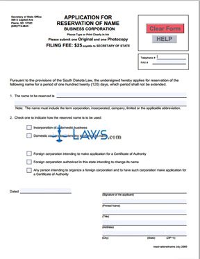 Form Application for Reservation of Name (Corporation)